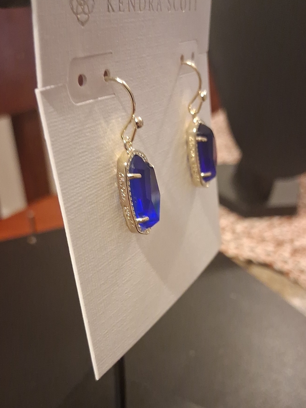 Kendra Scott Lee Navy Abalone Gold Drop Earrings New - Picture 2 of 3